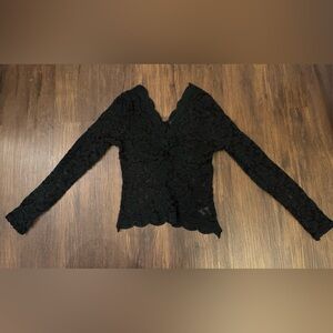 Lulu's Black Lace Scalloped Blouse